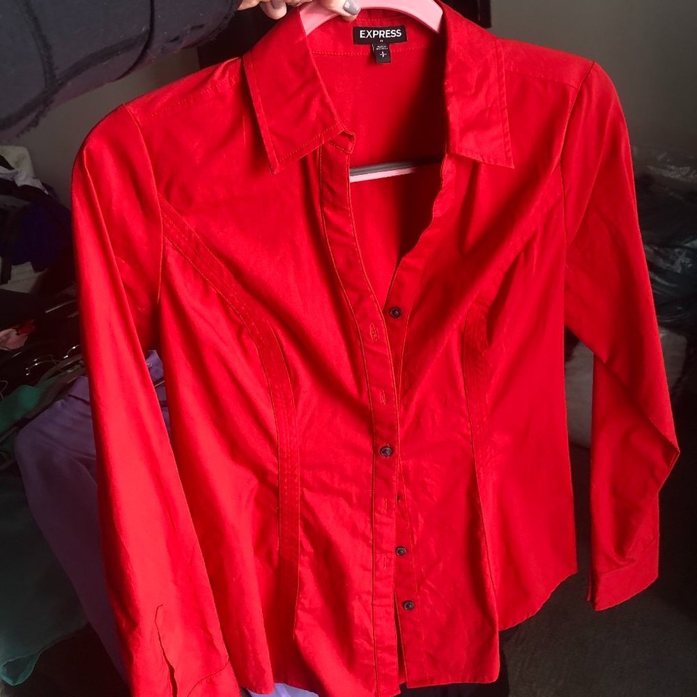 NWOT - Express bright red cotton button up